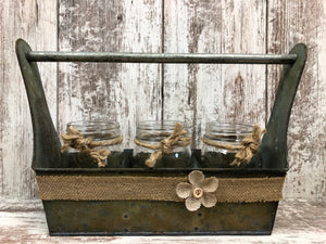 Metal Tool Box w/ Dividers -GRUNGY centerpiece (jars & flowers optional) *Bathroom Kitchen - Wooden Hearts Inc