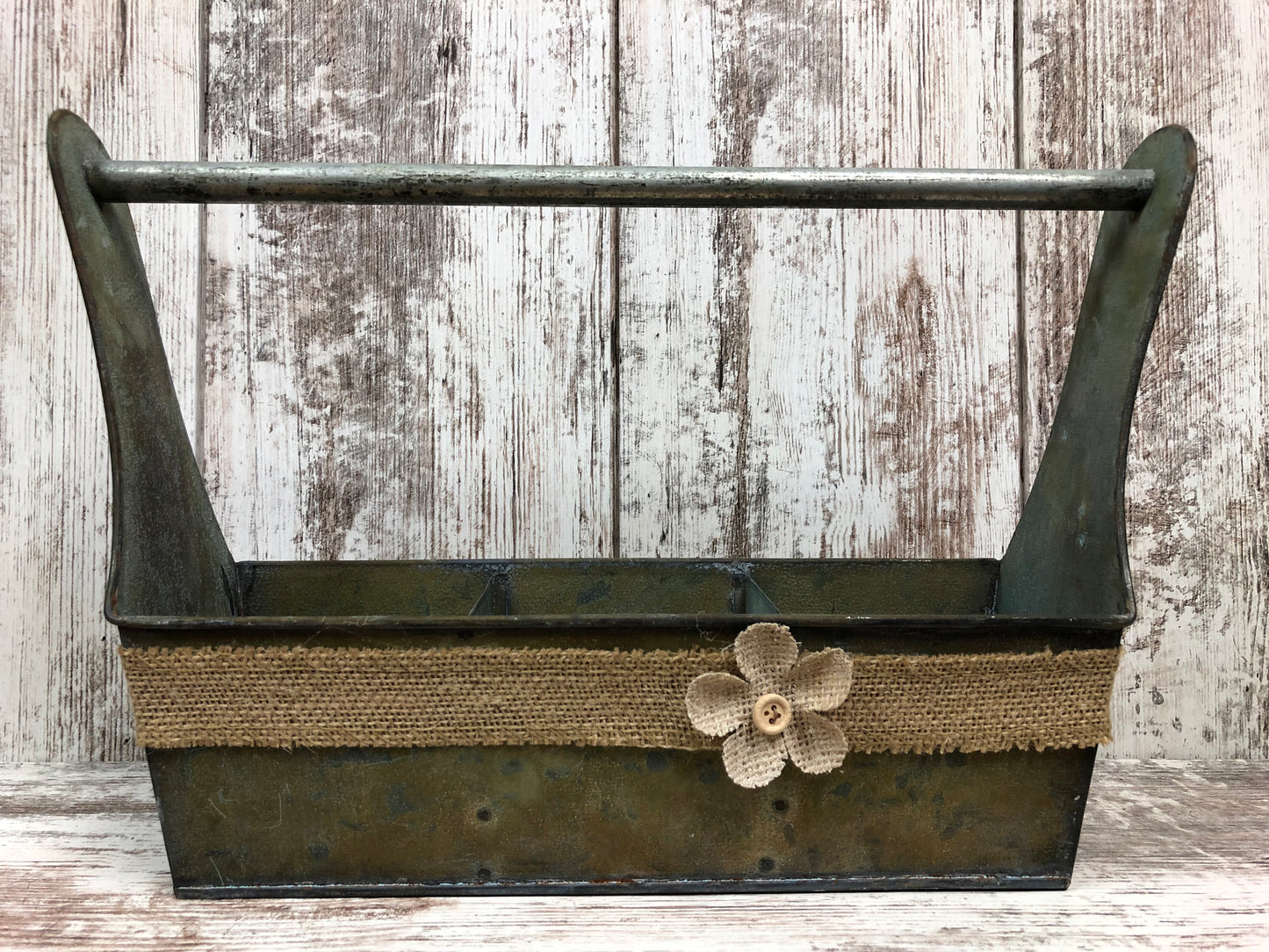 Metal Tool Box w/ Dividers -GRUNGY centerpiece (jars & flowers optional) *Bathroom Kitchen - Wooden Hearts Inc