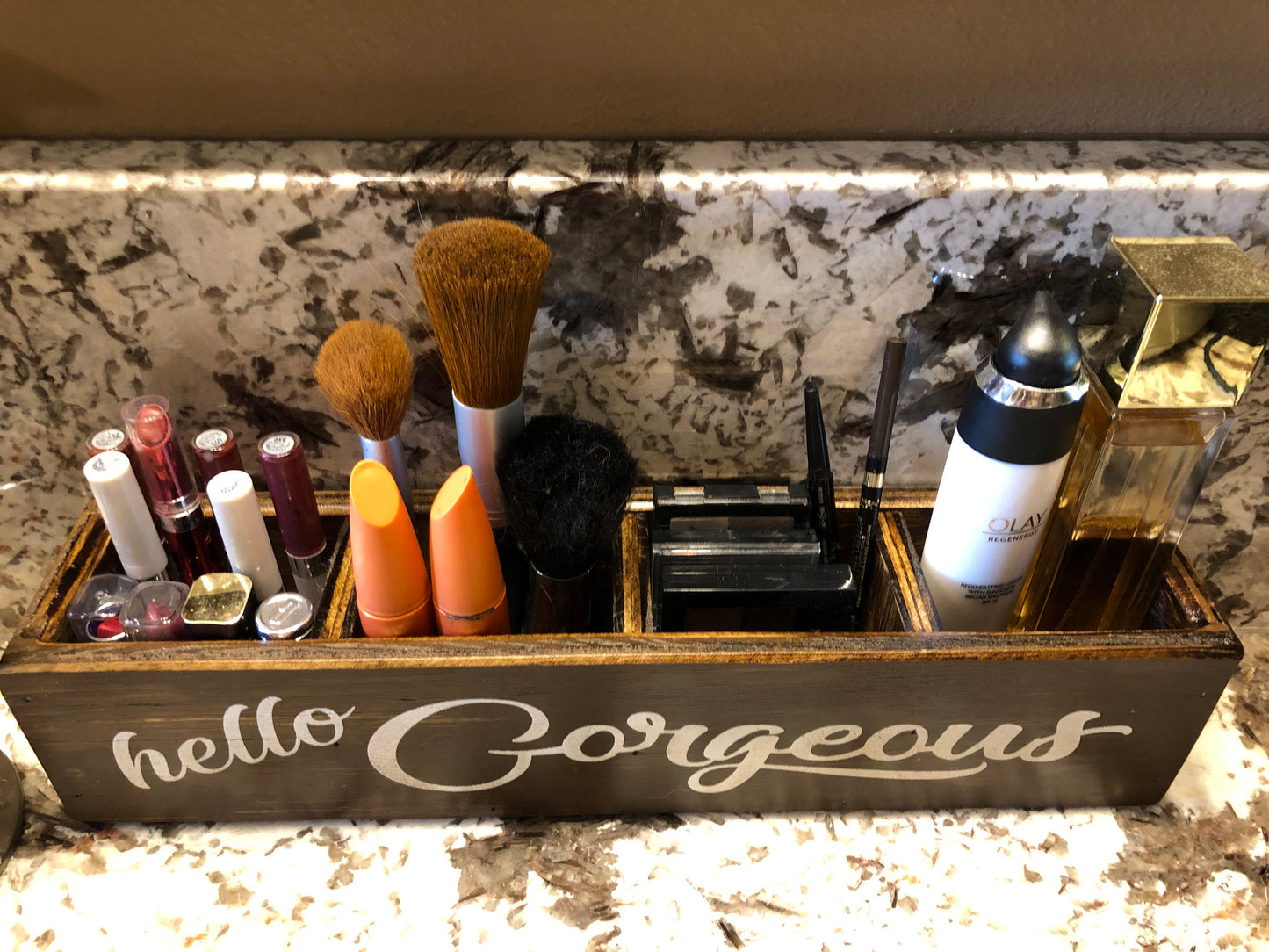 Bathroom Tray Makeup Organizer GORGEOUS BEAUTIFUL Keep it SIMPLE Box Cosmetics - Wooden Hearts Inc