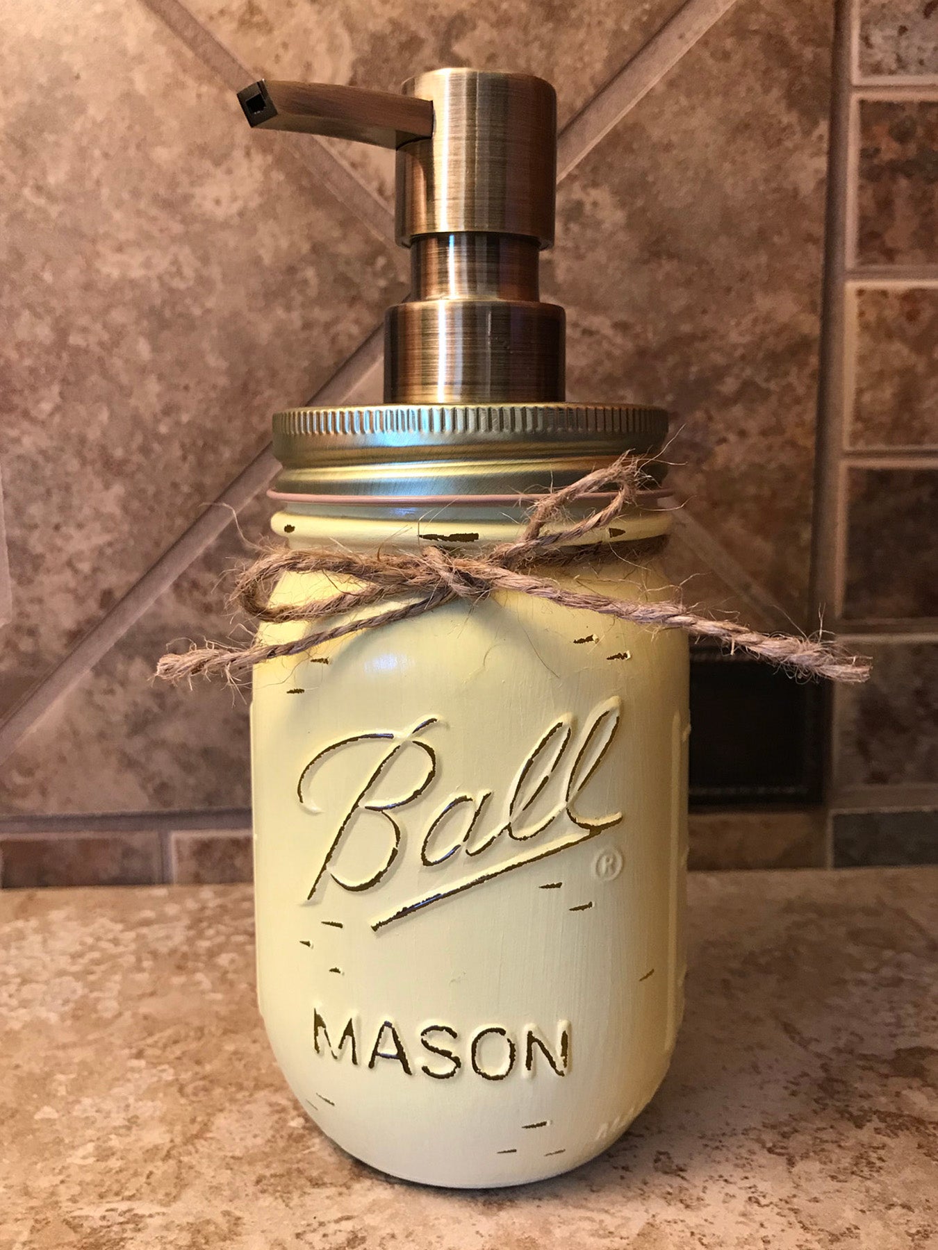 Mason JAR SOAP Brass Bronze Gold Metal DISPENSER Distressed Ball Pint *Kitchen Bathroom Cream White - Wooden Hearts Inc