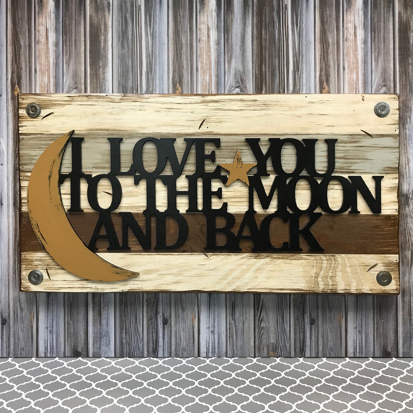 I love you to the Moon & Back Wood SIGN *Distressed Wood Wall *Rustic Decor  26X14 - Wooden Hearts Inc
