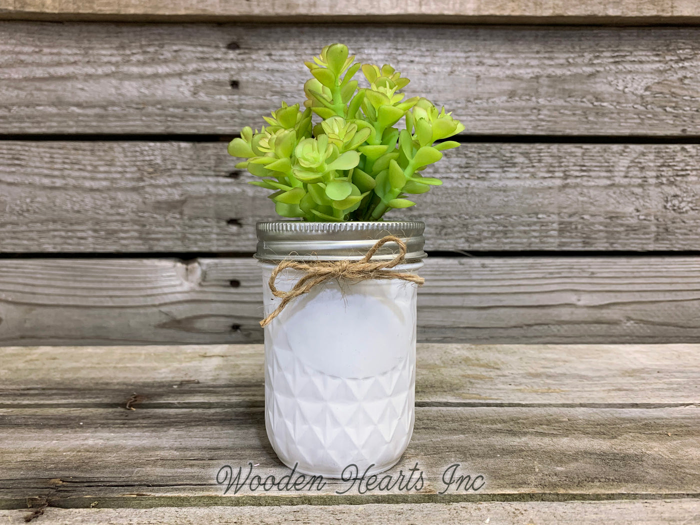 mason jar succulent pots SUCCULENT PLANT in Pot Mason Jar Half Pint or Quilted Farmhouse Decor Ball White Greenery