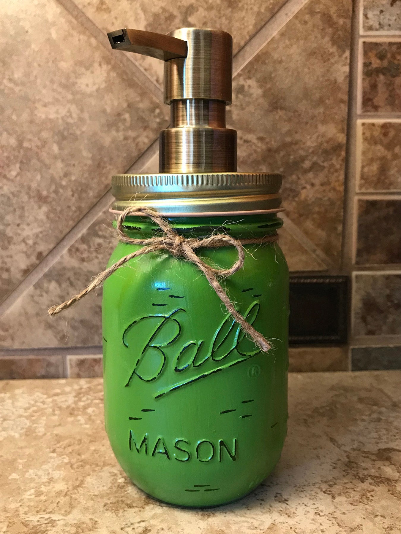 Mason JAR SOAP Brass Bronze Gold Metal DISPENSER Distressed Ball Pint *Kitchen Bathroom Cream White - Wooden Hearts Inc