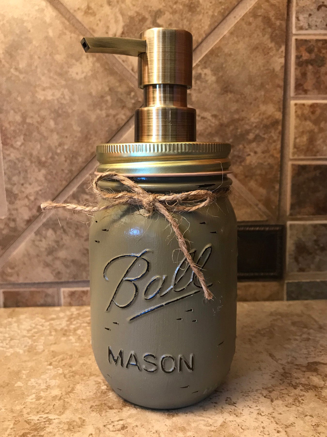 Mason JAR SOAP Brass Bronze Gold Metal DISPENSER Distressed Ball Pint *Kitchen Bathroom Cream White - Wooden Hearts Inc
