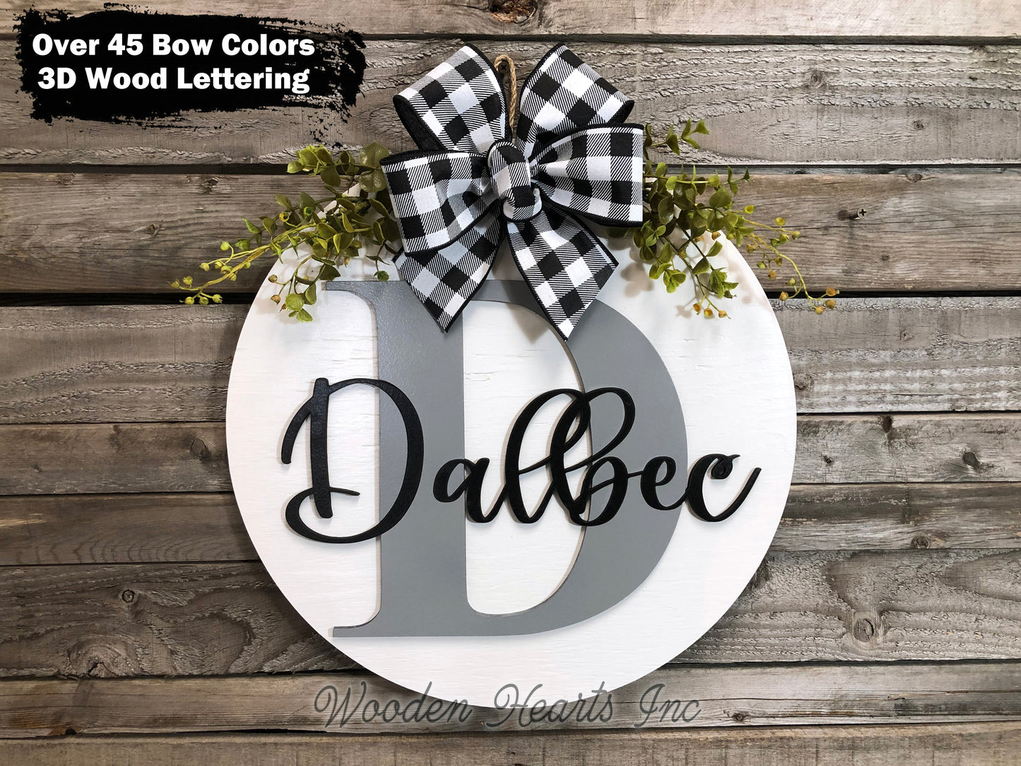 Monogram Last Name 16" Round Letter Sign, Custom, Personalize Name, Door Sign - Wooden Hearts Inc