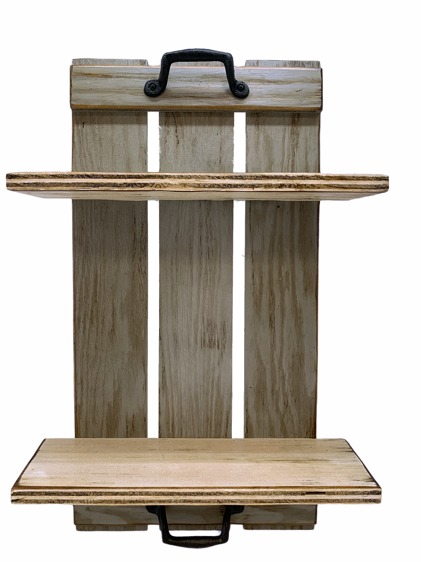 Wall SHELF Wood Tray Style with Metal Handles, *Bathroom Kitchen *Distressed White Brown Gray - Wooden Hearts Inc