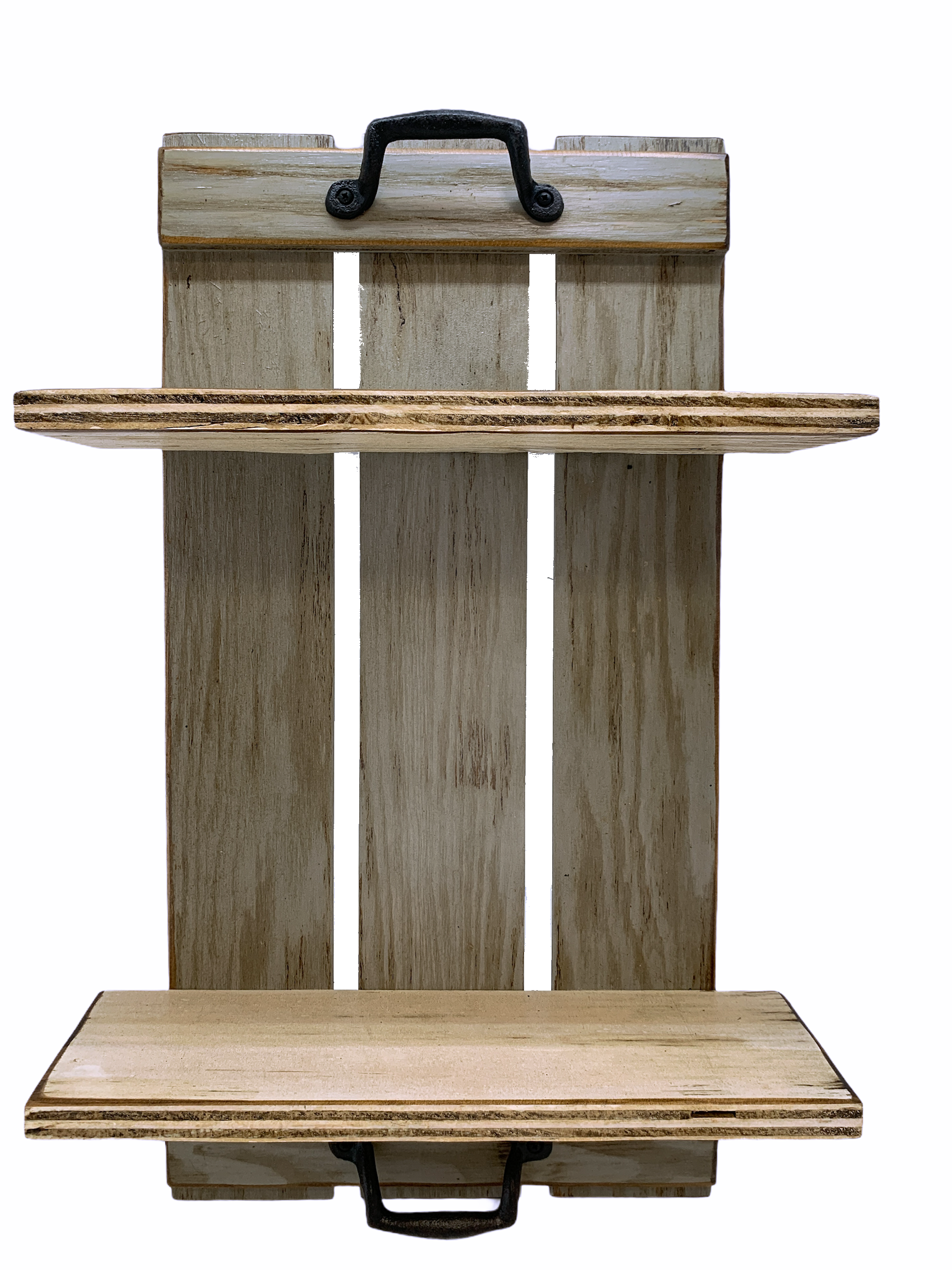 Wall SHELF Wood Tray Style with Metal Handles, *Bathroom Kitchen *Distressed White Brown Gray - Wooden Hearts Inc
