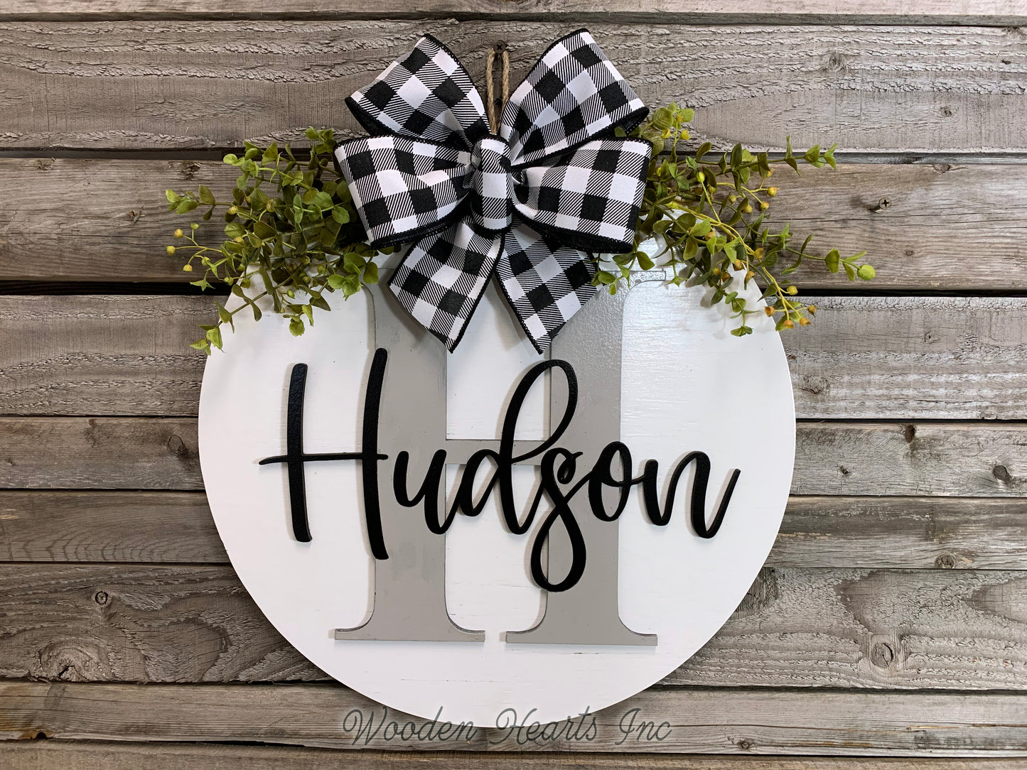 Monogram Last Name 16" Round Letter Sign, Custom, Personalize Name, Door Sign - Wooden Hearts Inc