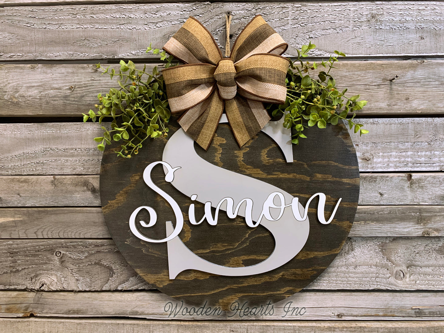 Monogram Last Name 16" Round Letter Sign, Custom, Personalize Name, Door Sign - Wooden Hearts Inc
