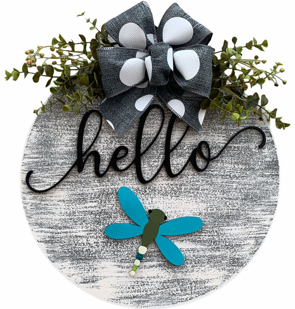 Christmas Welcome Season Changer + Interchangeable piece Door Hanger Wreath Custom 14" Round Sign - Wooden Hearts Inc