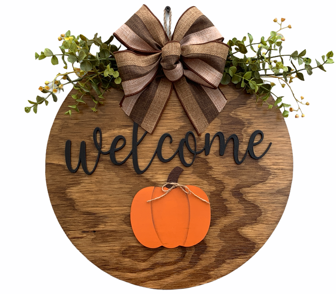 Christmas Welcome Season Changer + Interchangeable piece Door Hanger Wreath Custom 14" Round Sign - Wooden Hearts Inc