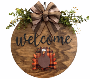 Hello Season Changer + Interchangeable piece Door Hanger Welcome Wreath Custom 14" Round Sign - Wooden Hearts Inc