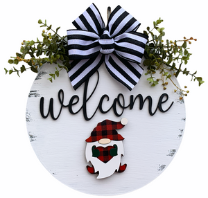 Christmas Welcome Season Changer + Interchangeable piece Door Hanger Wreath Custom 14" Round Sign - Wooden Hearts Inc