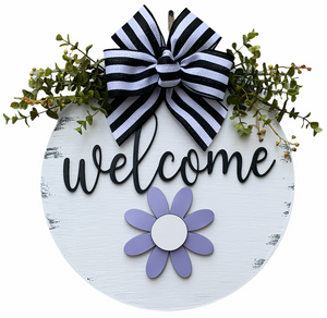 Hello Season Changer + Interchangeable piece Door Hanger Welcome Wreath Easter 14" Round Sign - Wooden Hearts Inc