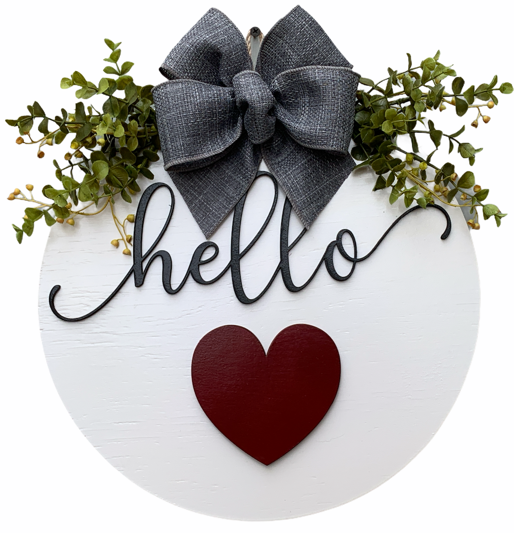 Welcome Season Changer + Interchangeable piece Door Hanger Welcome Wreath Custom 14" Round Sign - Wooden Hearts Inc