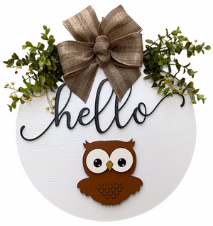 Hello Season Changer + Interchangeable piece Door Hanger Welcome Wreath Easter 14" Round Sign - Wooden Hearts Inc