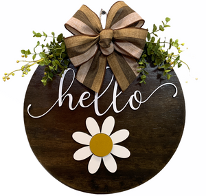 Hello Season Changer + Interchangeable piece Door Hanger Welcome Wreath Custom 14" Round Sign - Wooden Hearts Inc