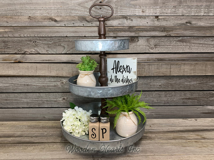 3 Tiered TRAY METAL *Farmhouse Rustic Kitchen Table Centerpiece Decor Stand