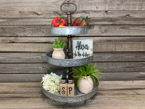 3 Tiered TRAY METAL *Farmhouse Rustic Kitchen Table Centerpiece Decor Stand - Wooden Hearts Inc
