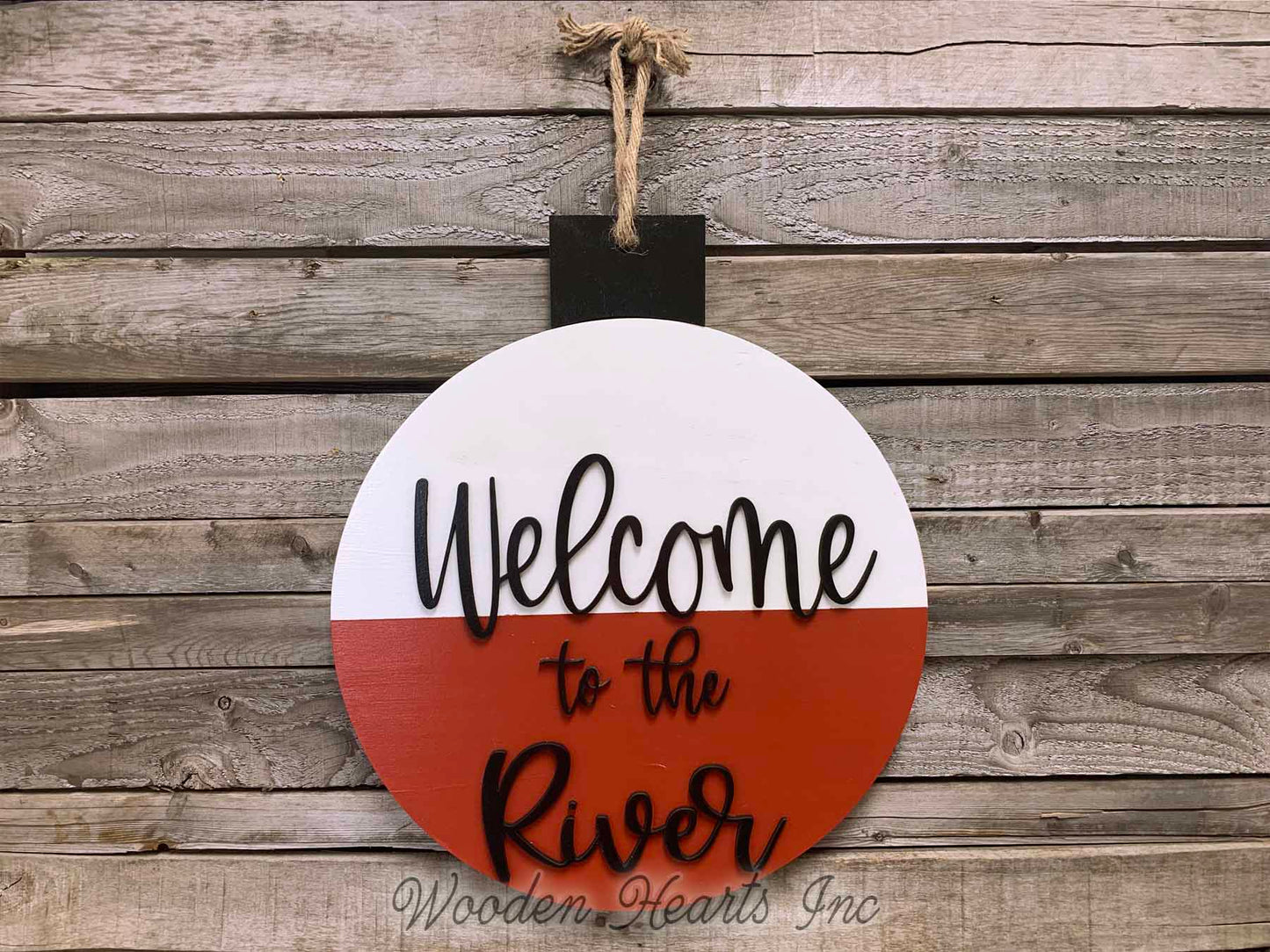 Fishing Decor Man BOBBER Welcome Door Hanger Sign Cabin Lake River Hello Wall Outdoor - Wooden Hearts Inc