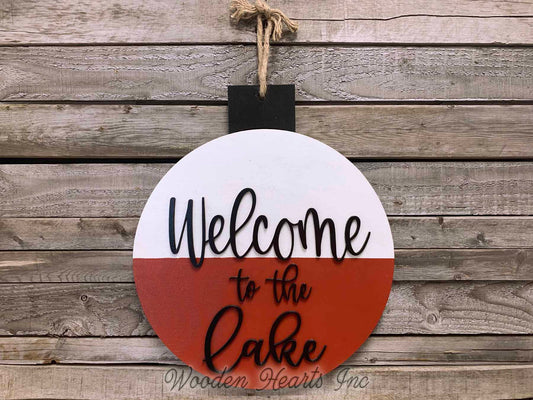 Welcome to the Lake Sign Fishing Decor Man BOBBER Door Hanger Cabin River Hello Wall Outdoor - Wooden Hearts Inc