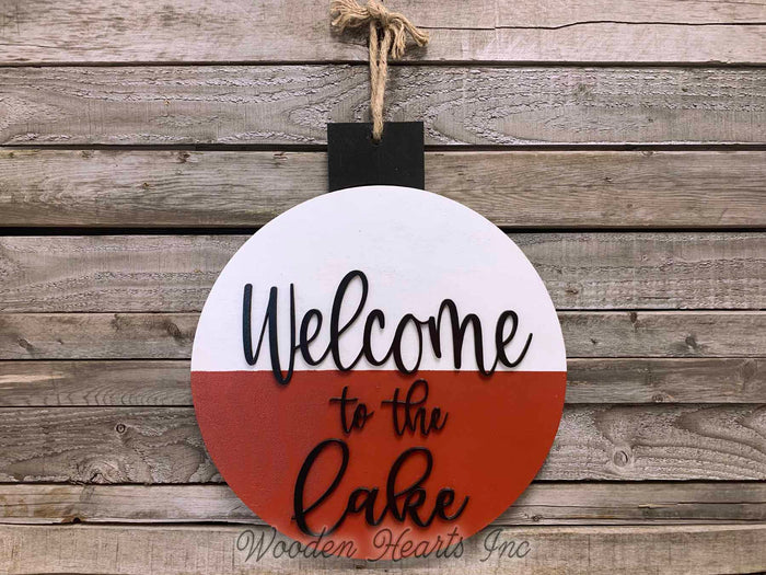 Welcome to the Lake Sign Fishing Decor Man BOBBER Door Hanger Cabin River Hello Wall Outdoor