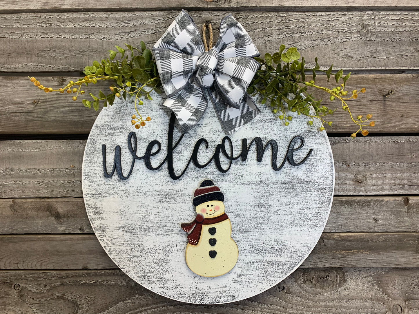 Welcome Season Changer + Interchangeable piece Door Hanger Welcome Wreath Custom 14" Round Sign - Wooden Hearts Inc