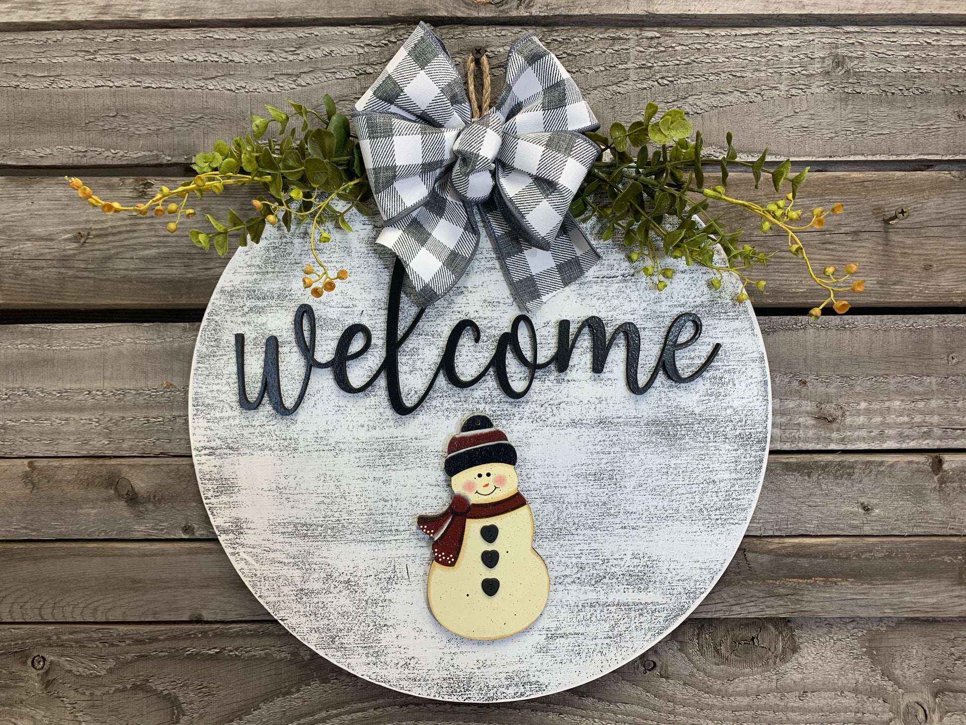 Welcome Season Changer + Interchangeable piece Door Hanger Welcome Wreath Custom 14" Round Sign - Wooden Hearts Inc