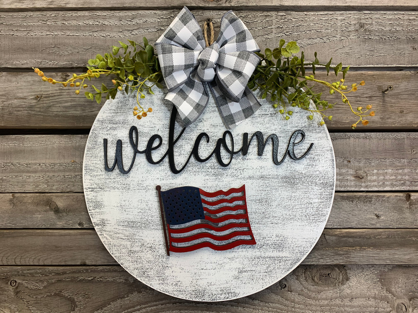 Welcome Season Changer + Interchangeable piece Door Hanger Welcome Wreath Custom 14" Round Sign - Wooden Hearts Inc