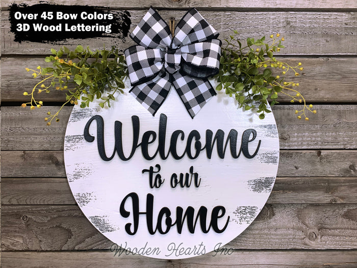 Welcome to our Home Door Hanger Wreath 16" Round Sign