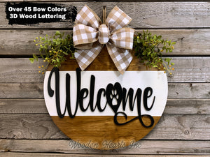 Welcome PAW PRINT Door Hanger with STRIPE Wreath 16" Cat Dog Pet Round Sign Spring - Wooden Hearts Inc
