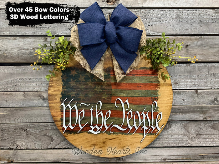 FLAG Door Hanger, We the People, USA Wreath 16" Everyday All year Round Sign
