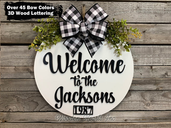 Personalized "Welcome to the _________" Address/Est Date Door Hanger Custom Last Name 16" Round Sign