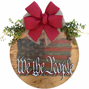 FLAG Door Hanger, We the People, USA Wreath 16" Everyday All year Round Sign - Wooden Hearts Inc