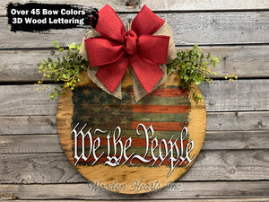 FLAG Door Hanger, We the People, USA Wreath 16" Everyday All year Round Sign - Wooden Hearts Inc