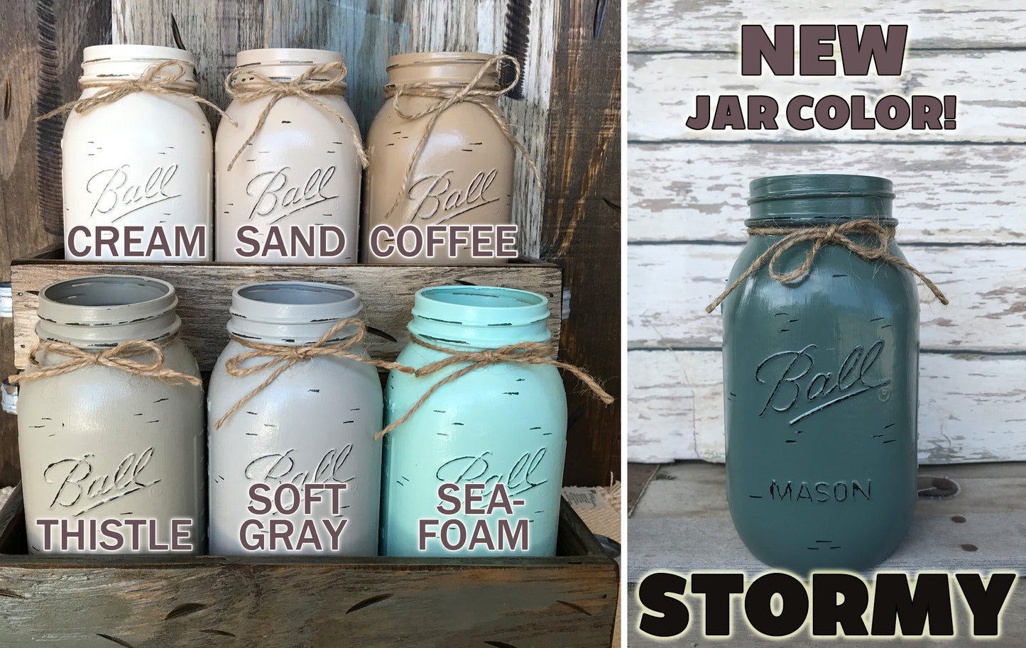 MASON Jar Centerpiece *3 QUART Jars in Wood Tray (Flowers optional) Table Decor - Wooden Hearts Inc