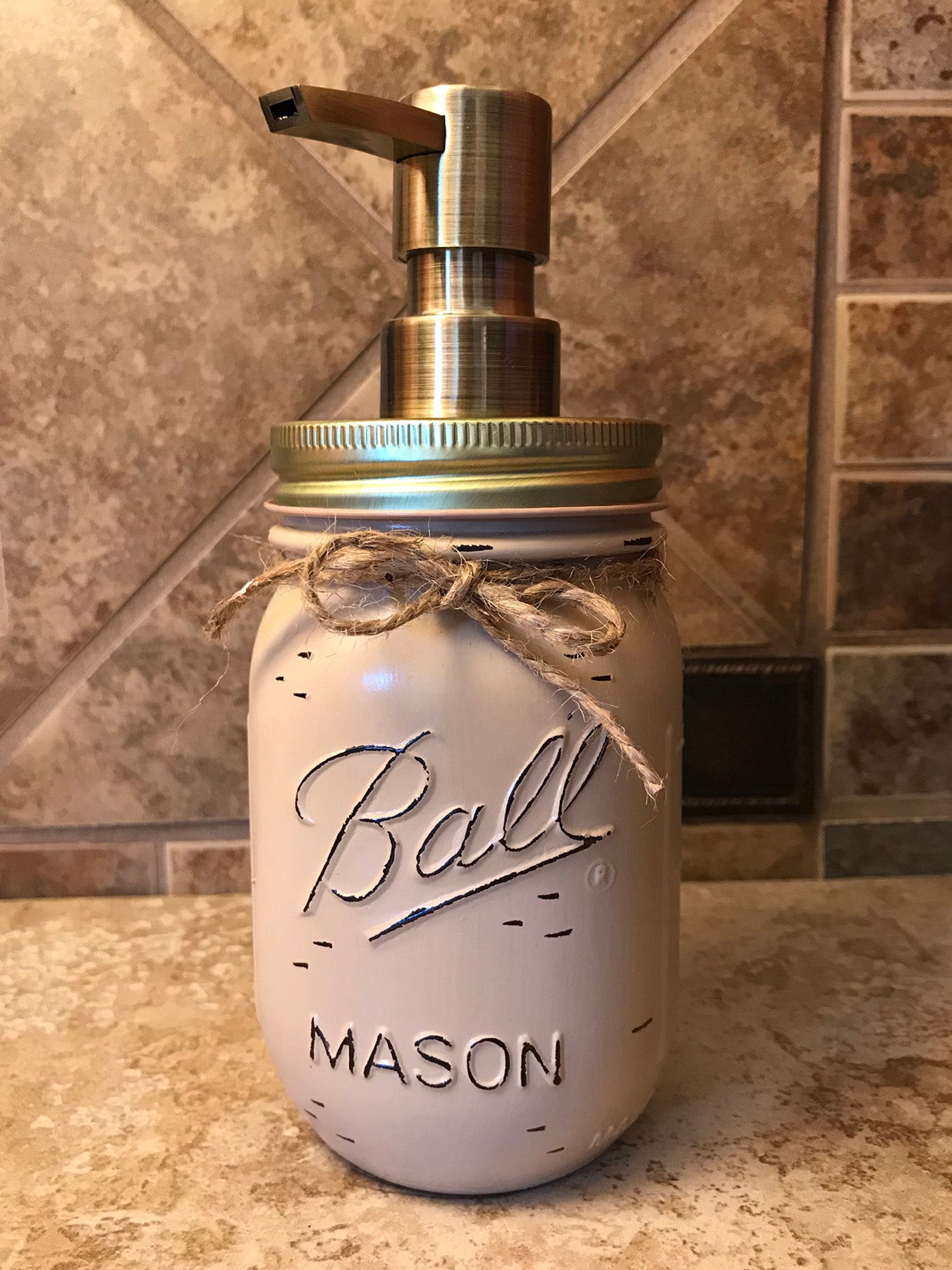 Mason JAR SOAP Brass Bronze Gold Metal DISPENSER Distressed Ball Pint *Kitchen Bathroom Cream White - Wooden Hearts Inc