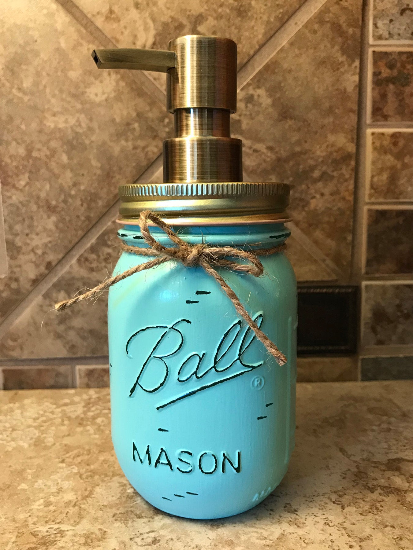 Mason JAR SOAP Brass Bronze Gold Metal DISPENSER Distressed Ball Pint *Kitchen Bathroom Cream White - Wooden Hearts Inc