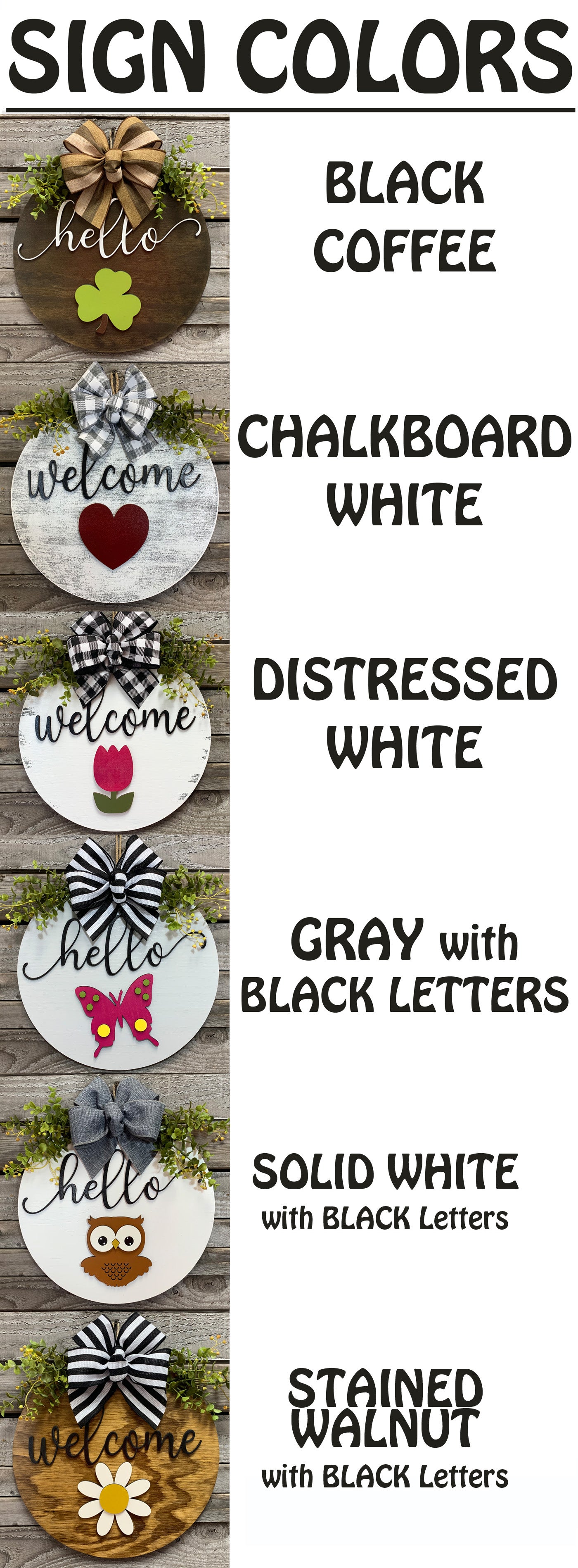 Welcome Season Changer + Interchangeable piece Door Hanger Welcome Wreath Custom 14" Round Sign - Wooden Hearts Inc