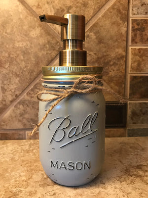 Mason JAR SOAP Brass Bronze Gold Metal DISPENSER Distressed Ball Pint *Kitchen Bathroom Cream White - Wooden Hearts Inc