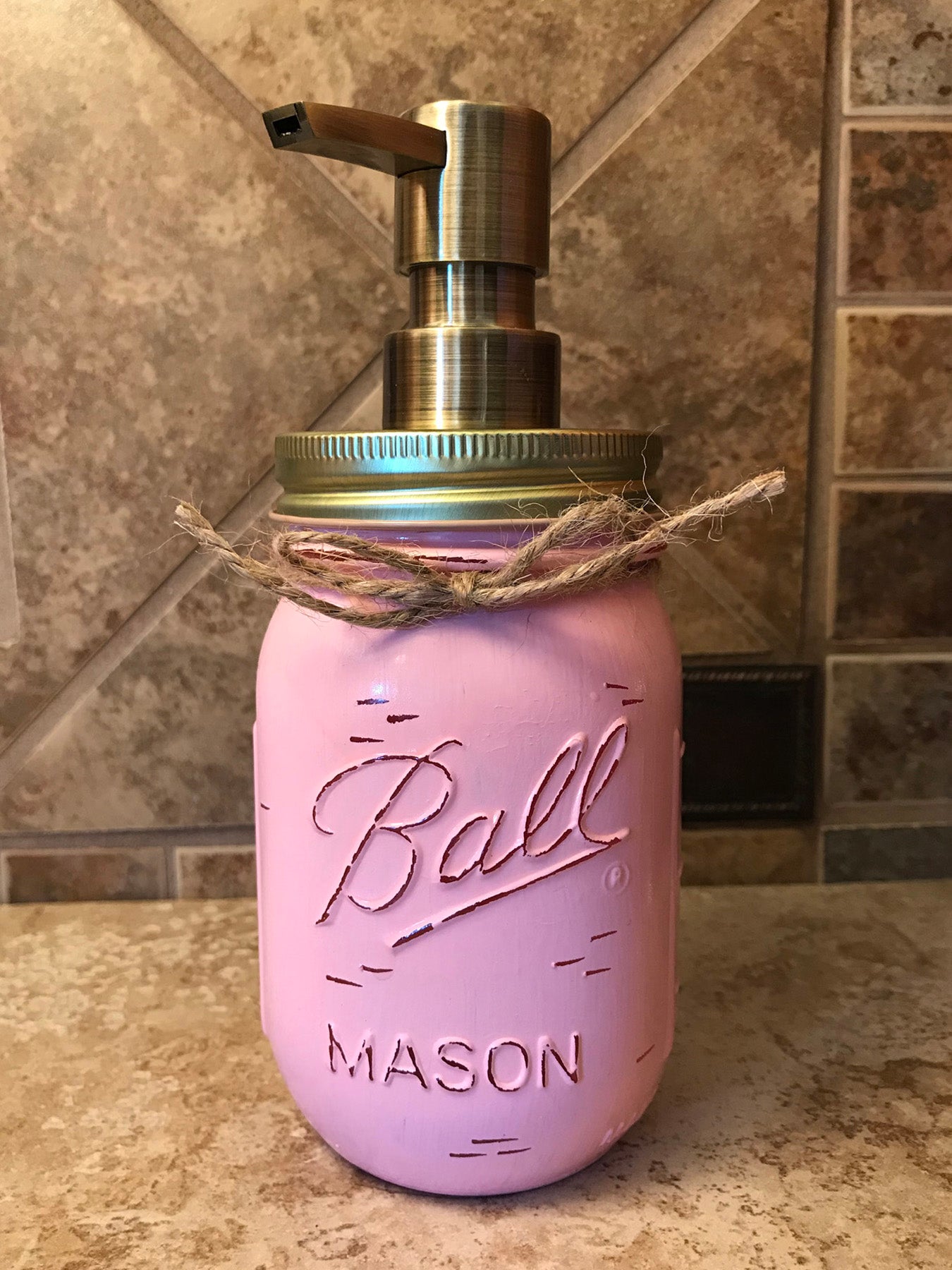 Mason JAR SOAP Brass Bronze Gold Metal DISPENSER Distressed Ball Pint *Kitchen Bathroom Cream White - Wooden Hearts Inc