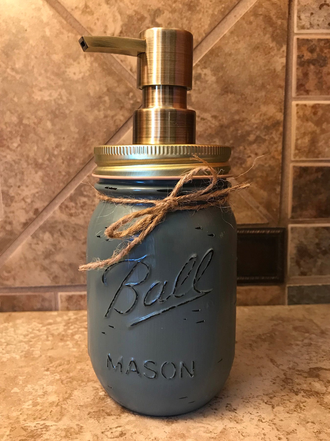 Mason JAR SOAP Brass Bronze Gold Metal DISPENSER Distressed Ball Pint *Kitchen Bathroom Cream White - Wooden Hearts Inc