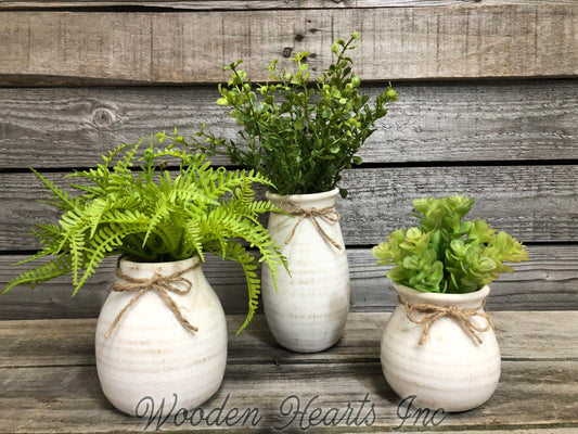 Cream Vase SUCCULENT PLANTS in Ceramic Pottery bottle Pot Jar Mini Greenery Decor - Wooden Hearts Inc