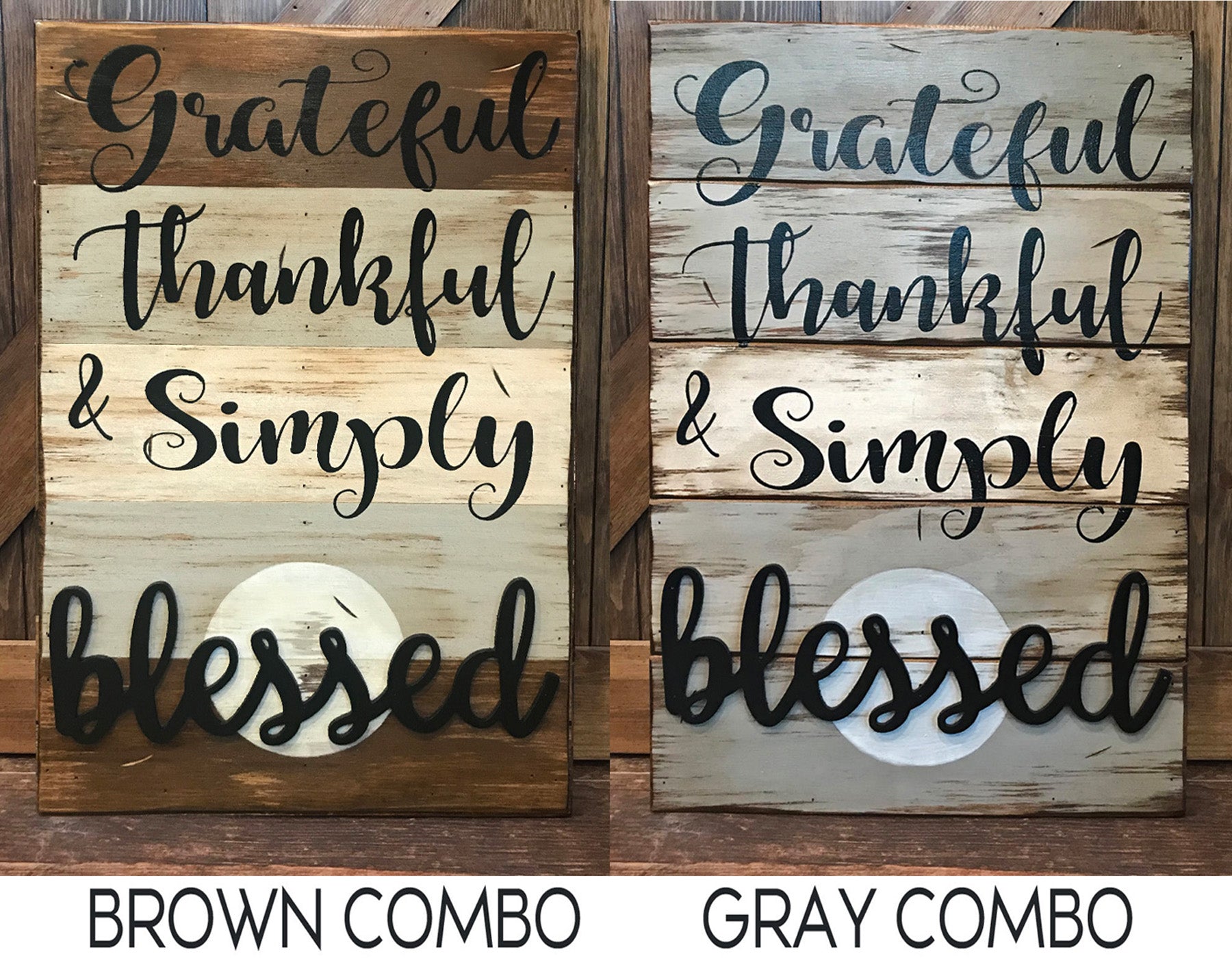 Grateful Thankful & Simply Blessed SIGN Wood Wall Decor, Living Room 16X24 - Wooden Hearts Inc