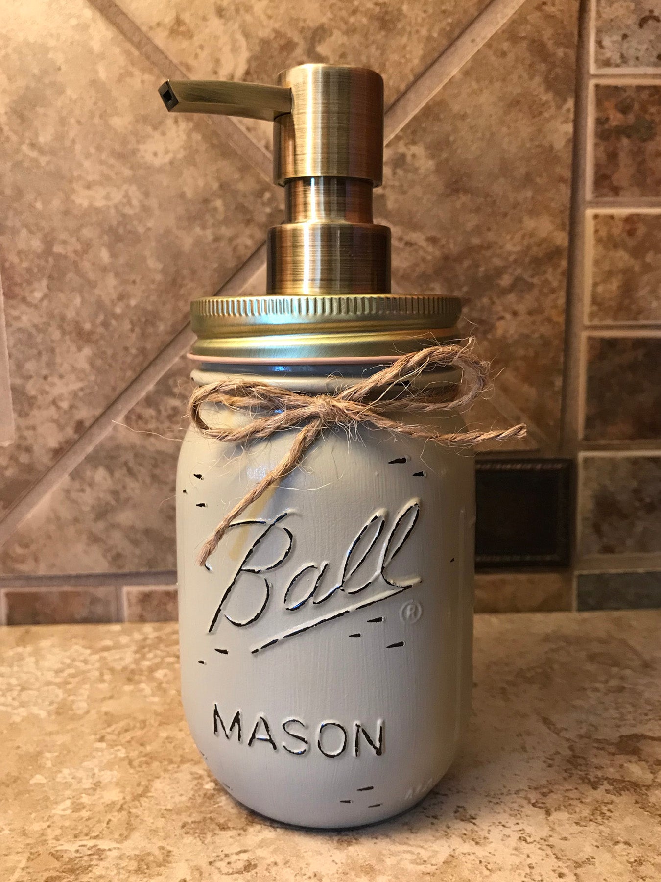 Mason JAR SOAP Brass Bronze Gold Metal DISPENSER Distressed Ball Pint *Kitchen Bathroom Cream White - Wooden Hearts Inc