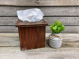 TISSUE BOX COVER, Wood Kleenex Holder, Square, Kitchen Bathroom, Wooden distressed - Wooden Hearts Inc