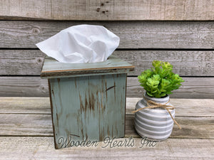 TISSUE BOX COVER, Wood Kleenex Holder, Square, Kitchen Bathroom, Wooden distressed - Wooden Hearts Inc