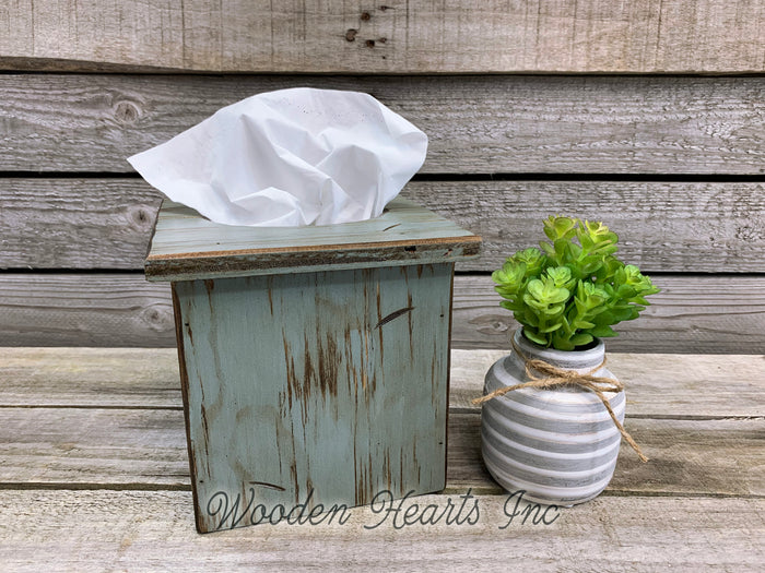 TISSUE BOX COVER, Wood Kleenex Holder, Square, Kitchen Bathroom, Wooden distressed