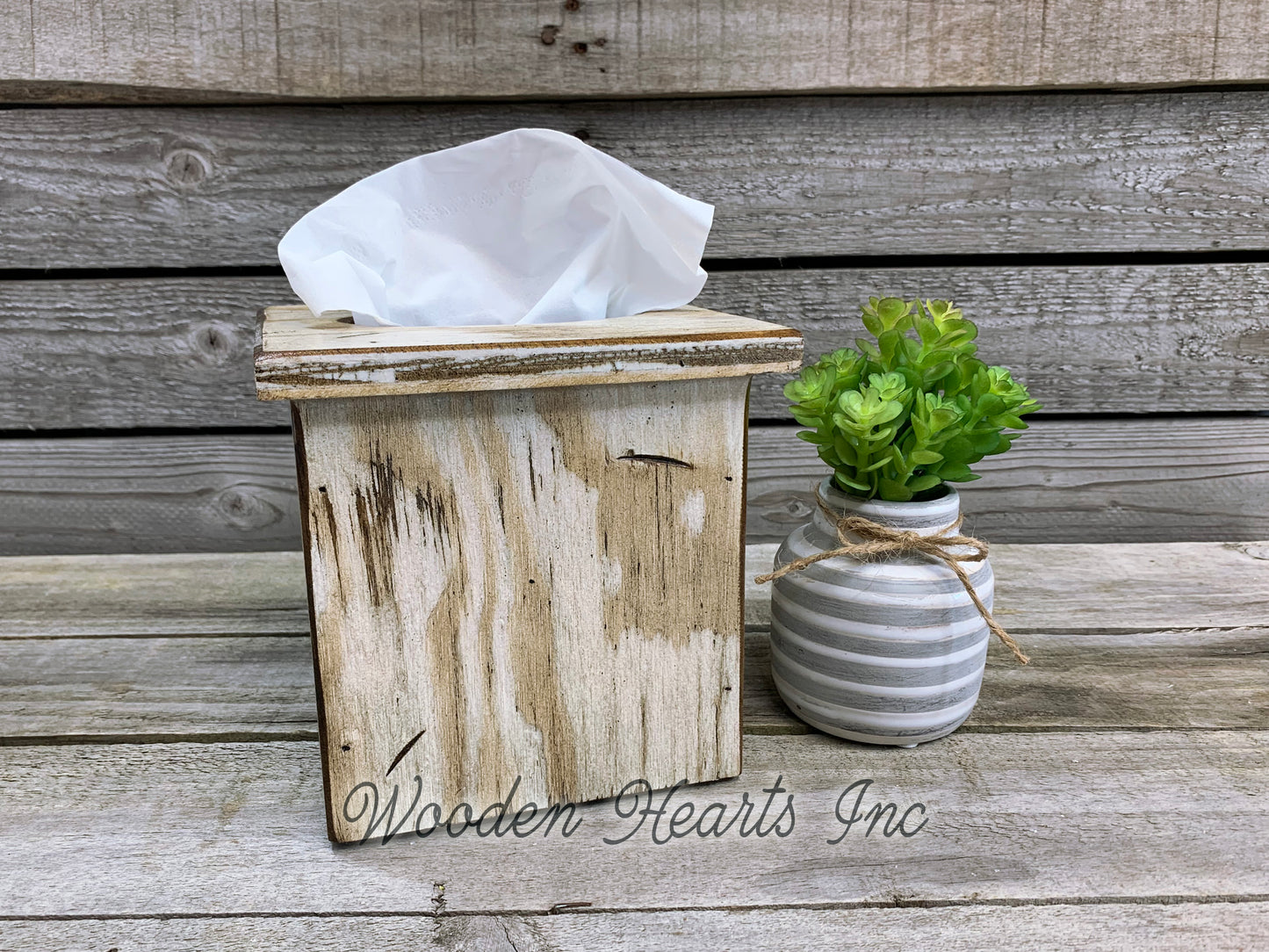 TISSUE BOX COVER, Wood Kleenex Holder, Square, Kitchen Bathroom, Wooden distressed - Wooden Hearts Inc