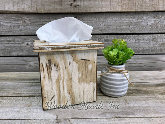 TISSUE BOX COVER, Wood Kleenex Holder, Square, Kitchen Bathroom, Wooden distressed - Wooden Hearts Inc
